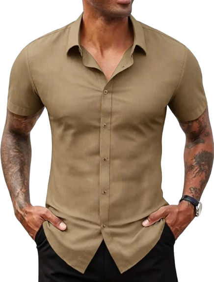 Men's Stretch Dress Shirt — Short-Sleeve Slim-Fit Business Casual Button-Down (Athletic Fit)