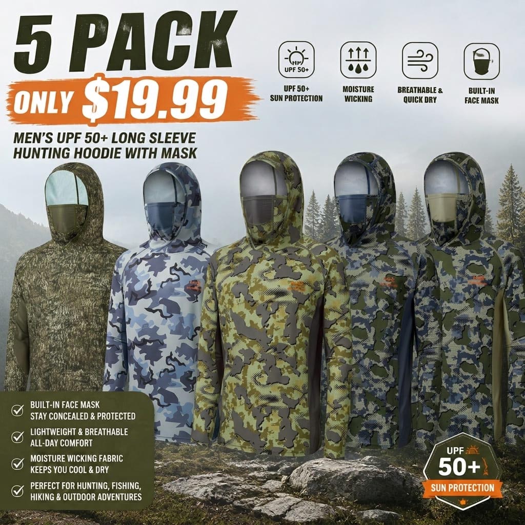 Men's UPF 50+ Long Sleeve Hunting Hoodie with Mask