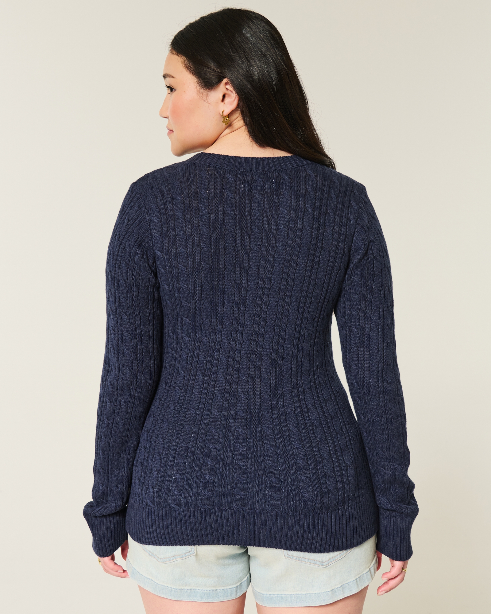 Cable-Knit Heart Crew Sweater