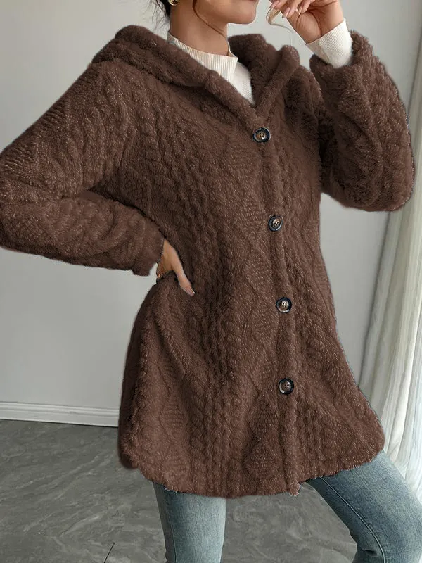 Women's Solid Color Fuzzy Hooded Jacket
