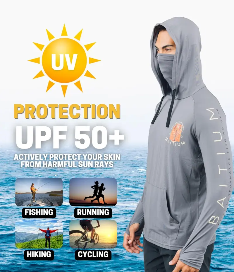 Fishing & Construction Shirt — UPF 50 Sun Protection Long-Sleeve Hoodie (With Built-in Neck Gaiter)