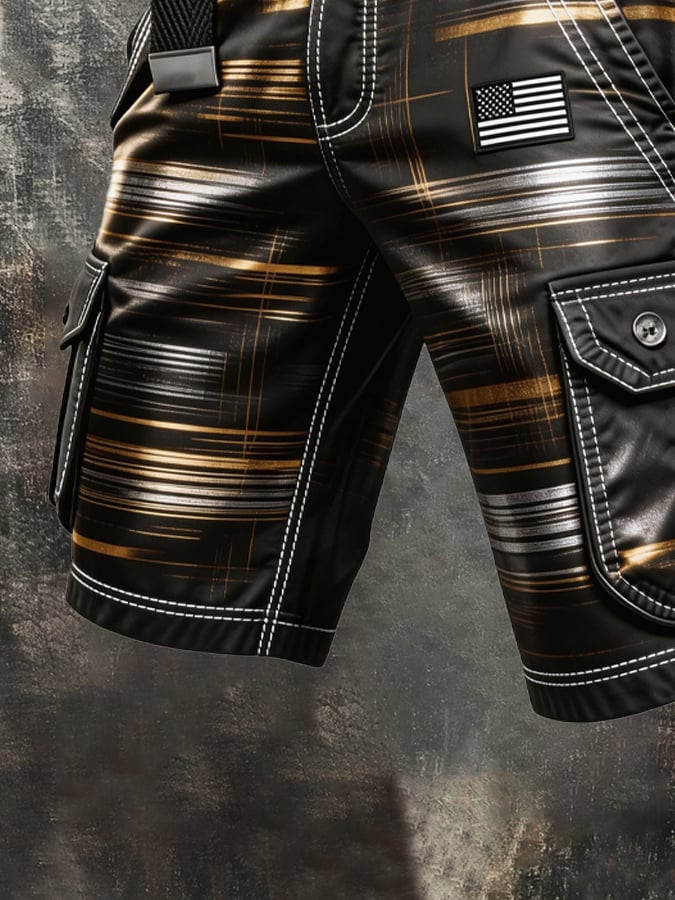 Men's Retro Color Block Patriot Pocket Cargo Shorts