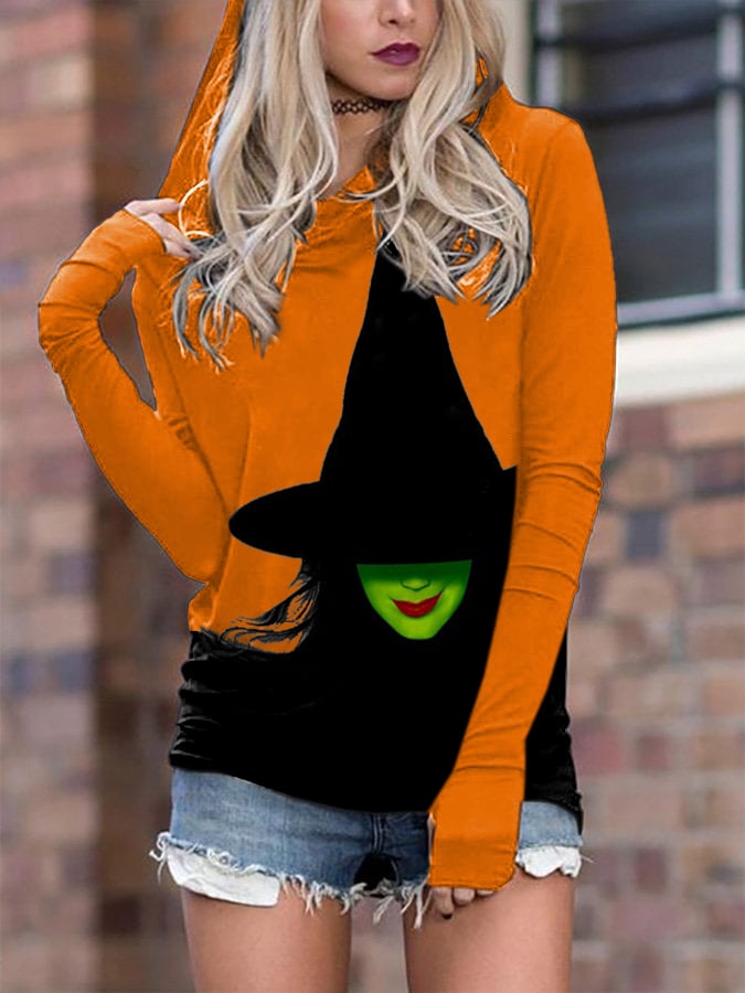 Women's Witch Print Long Sleeve Hoodie