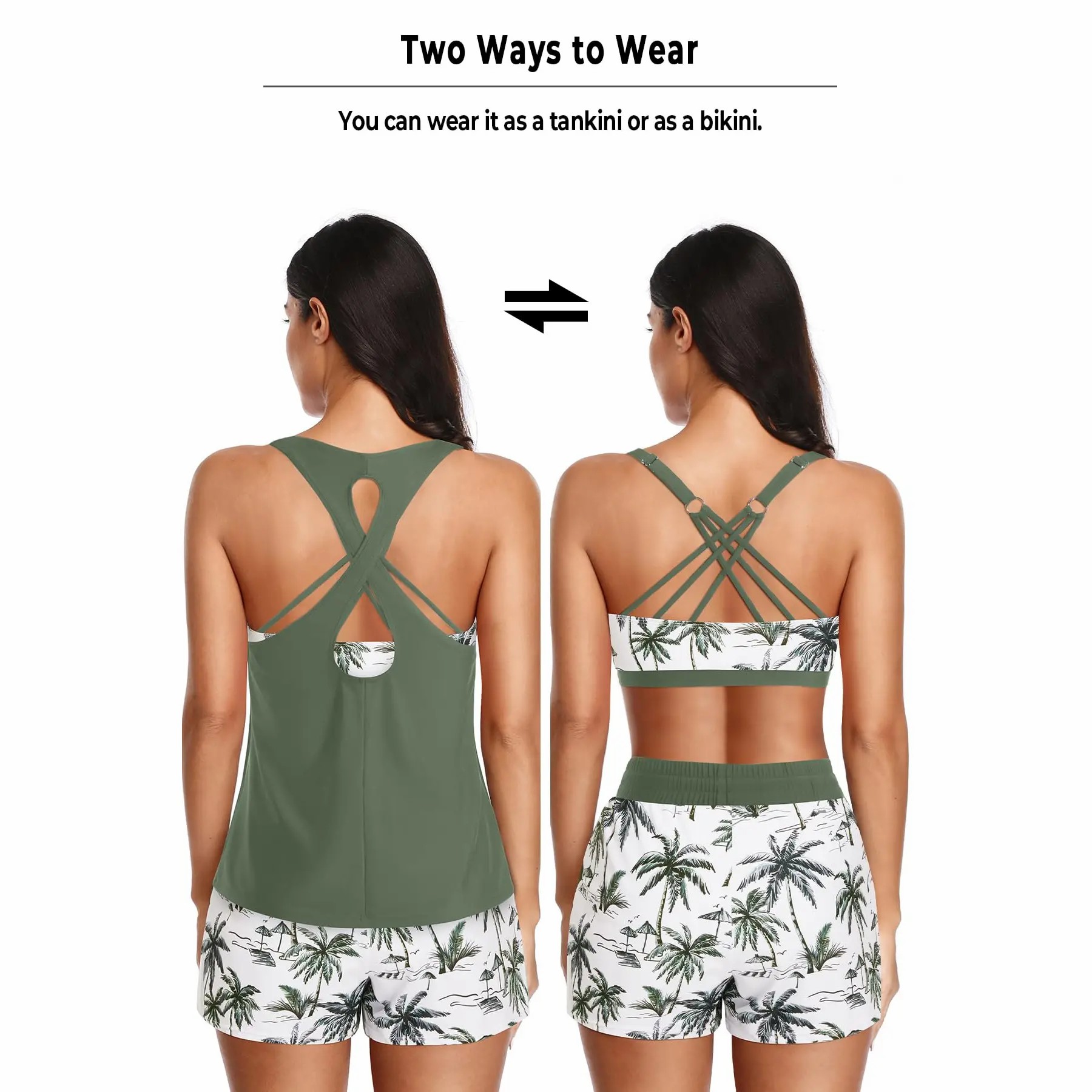 Women's 3-Piece Tankini with Swim Shorts – Modest Athletic Bathing Suit with Pockets