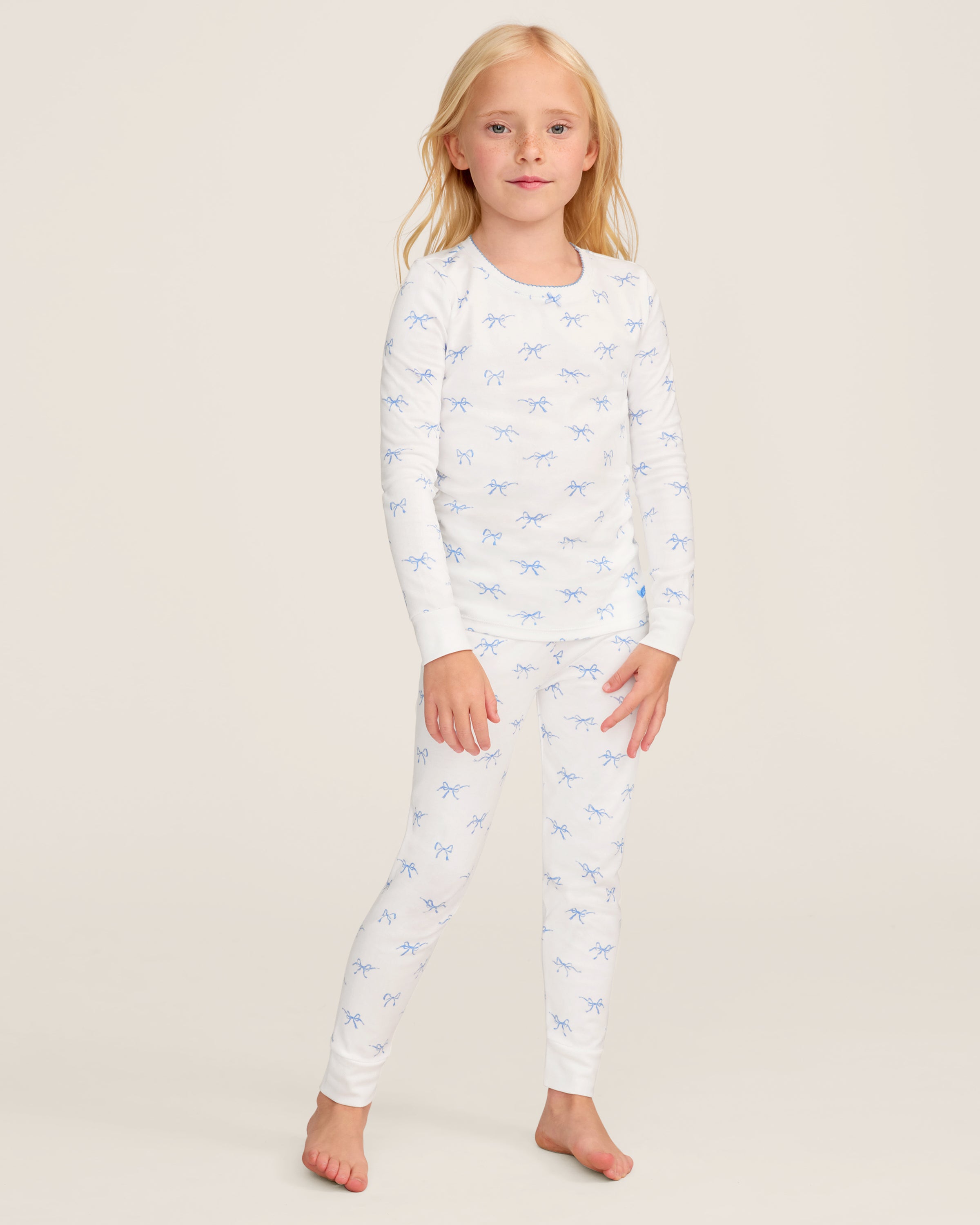 Kid's Pima Snug Fit Pajama Set in Something Blue Bows