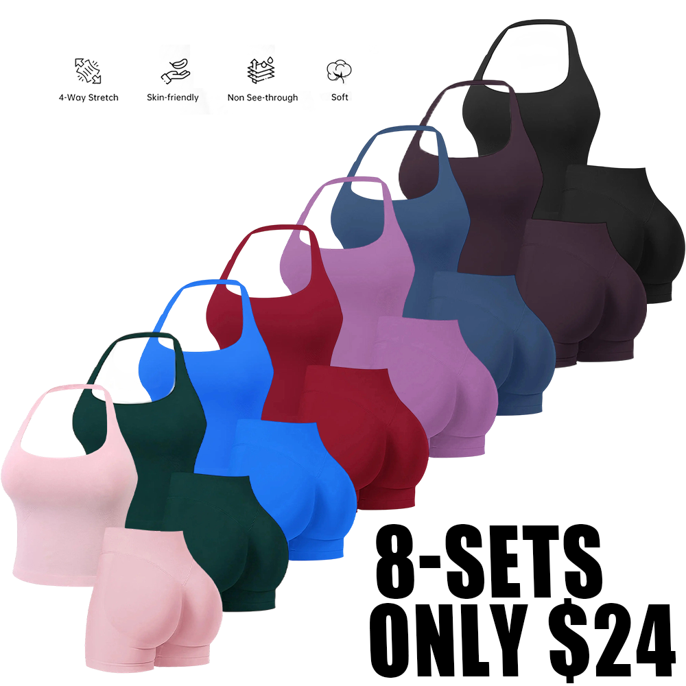 Two-Piece Women's Halter Top & High Waist Shorts Sports Set