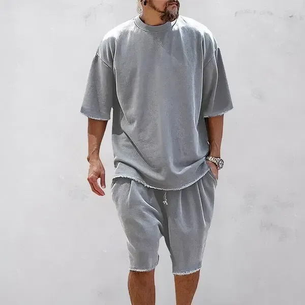 Casual Loose Fit Solid Sports Sets Sweat Suit Textured Sweatsuit
