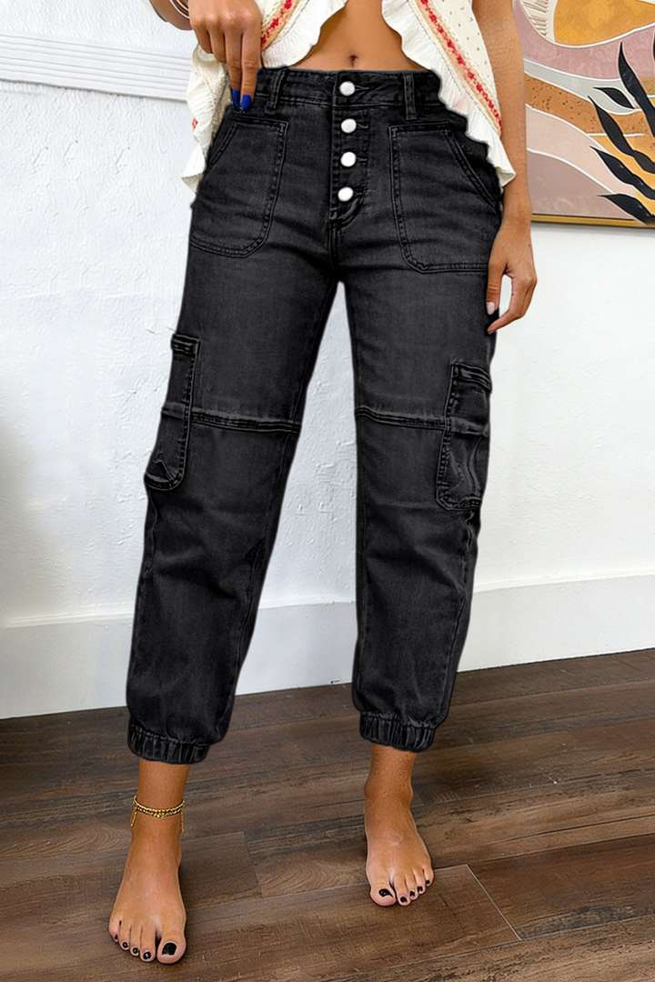 Mother's Day Sale💕Multi Pocket Button Fly Mid Rise Straight Leg Jeans Without Belt