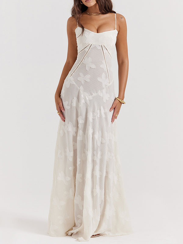 Flower Printed Sleeveless Spaghetti Neck Vacation Maxi Dresses