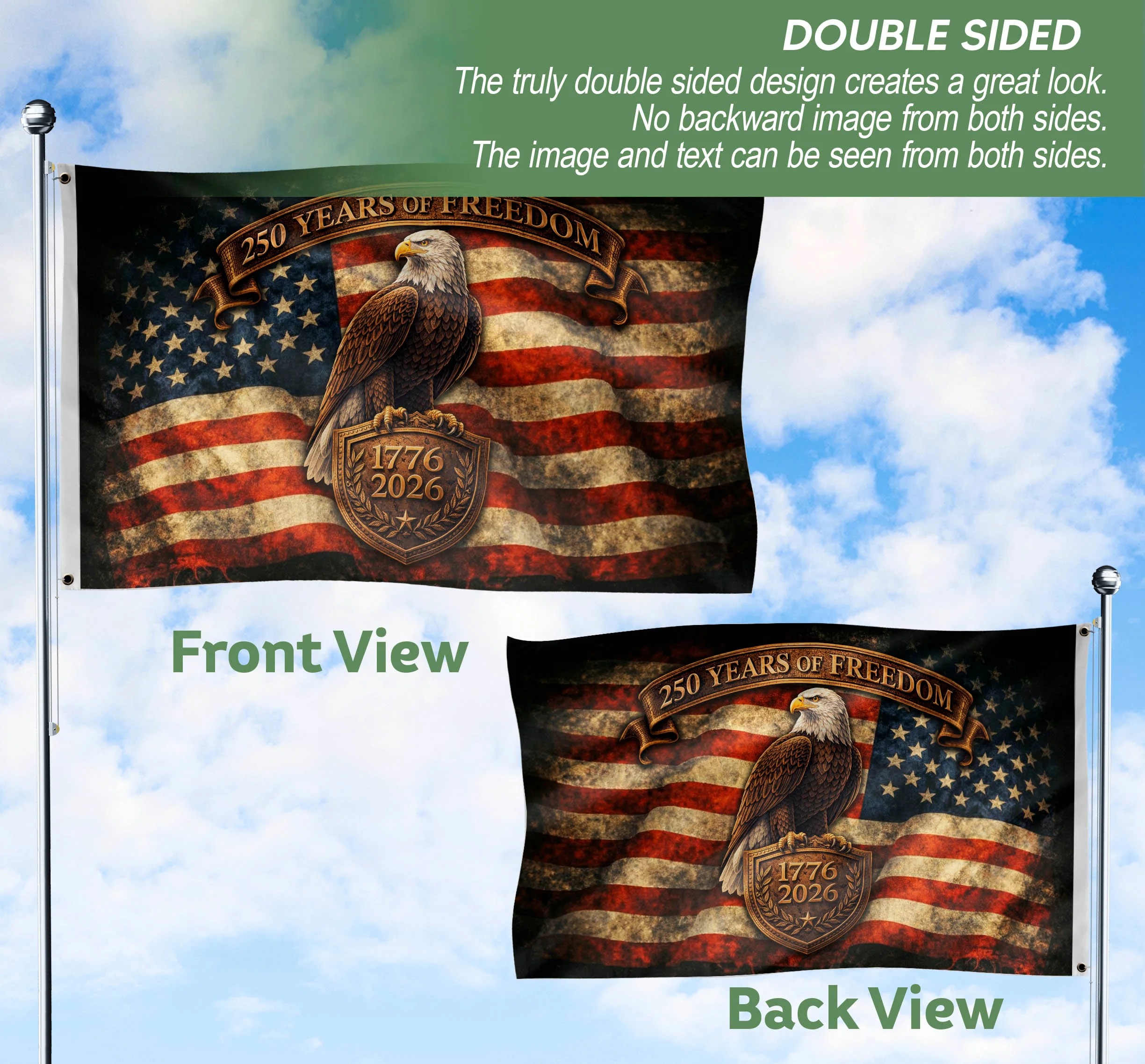 USA 250 Years of Freedom Flag 1776–2026 – Patriotic Eagle American Ann