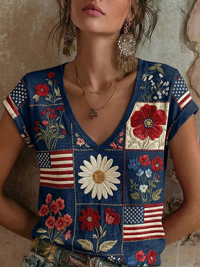Women's Casual American 250th Anniversary Print T-shirt