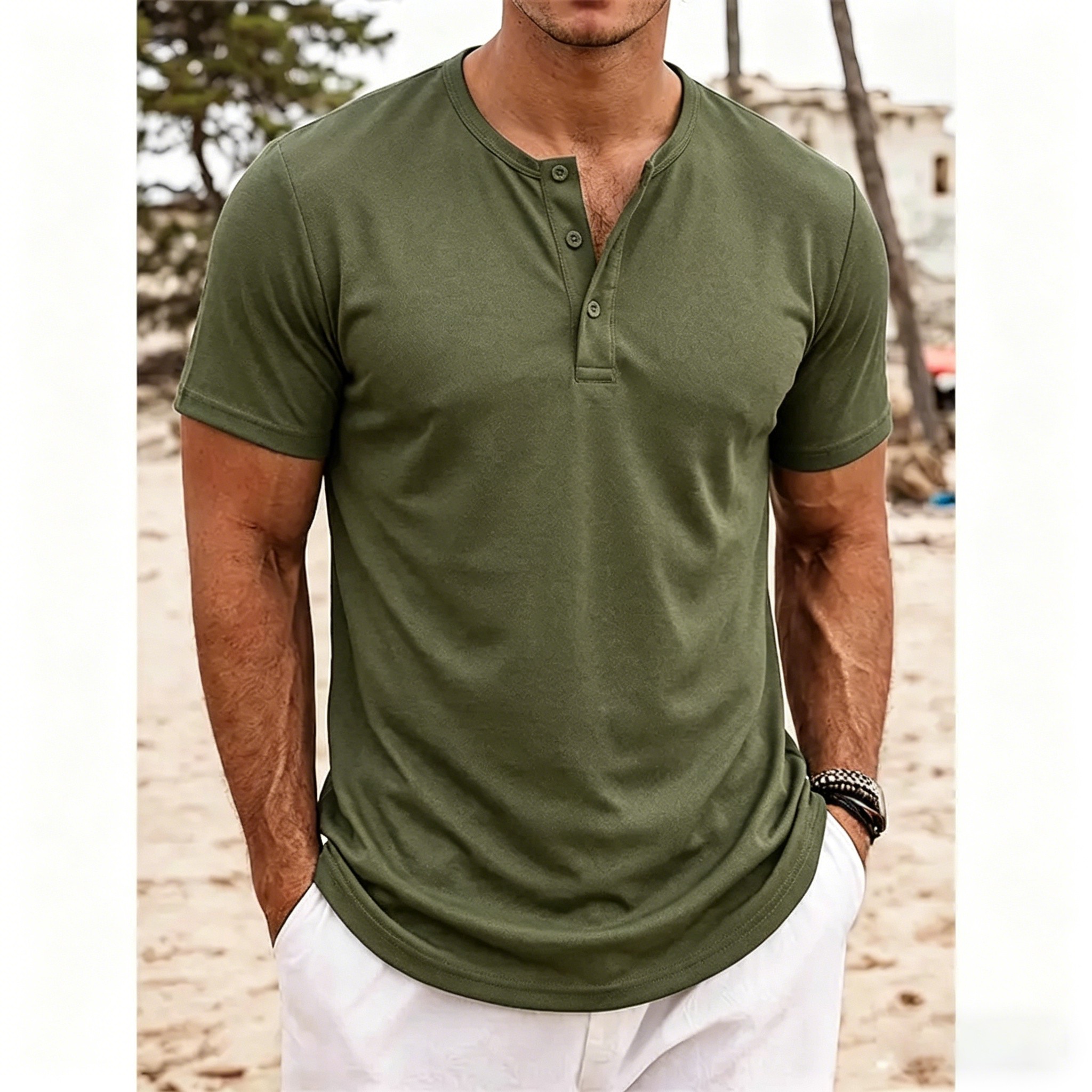 Men’s 8-Pack Henley Shirts – Short Sleeve, Breathable, Casual Everyday & Beach Wear