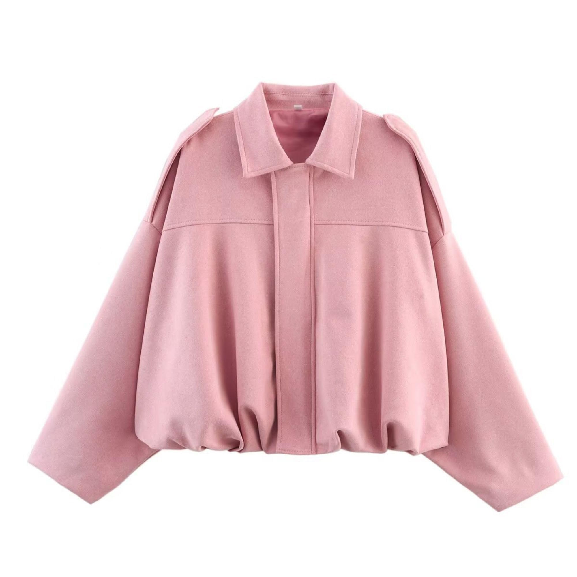 Xunger Women's Faux Suede Bomber Jacket Spring Lapel Pilot Coat Casual Oversized Long Sleeves Trendy Streetwear Outerwear