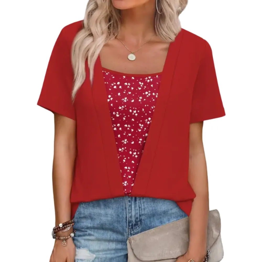 🔥8-PACK $24 - Women's 2-in-1 Short Sleeve Summer Casual Blouse
