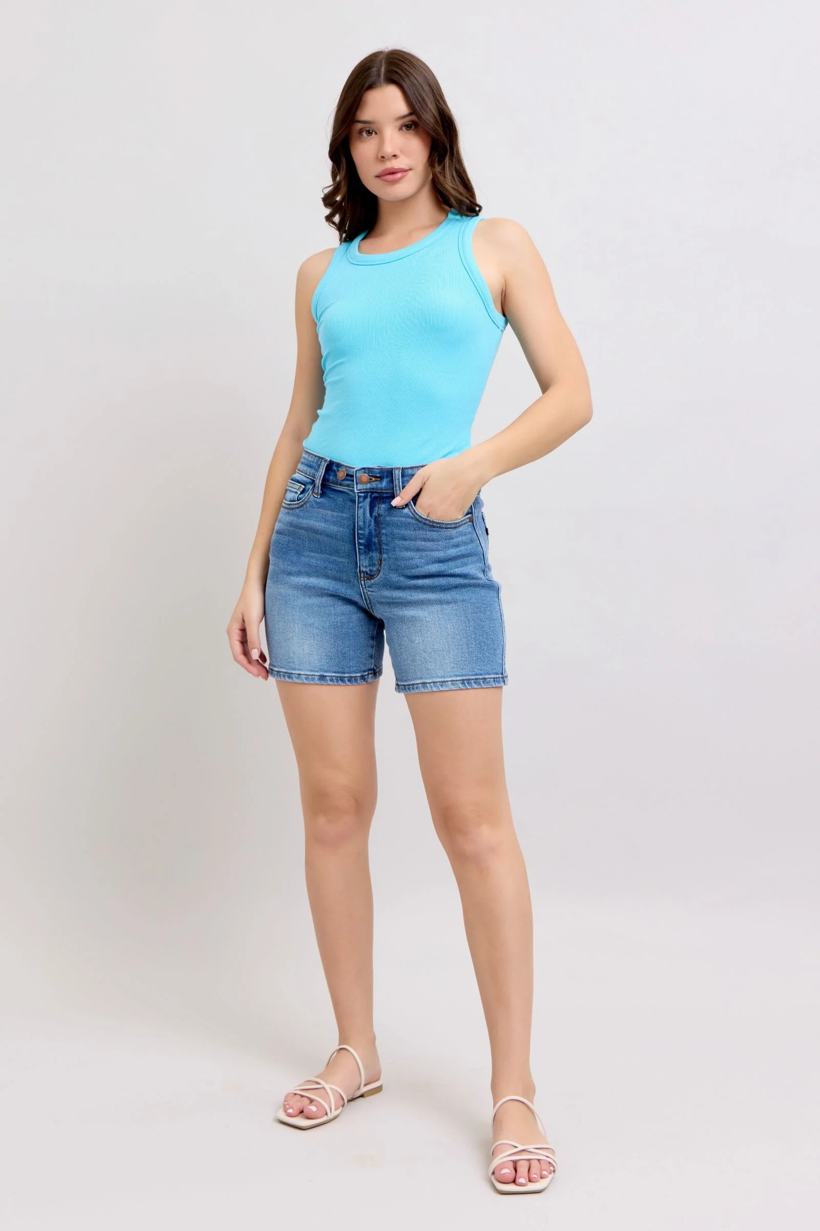2 Button Denim Shorts with Pockets