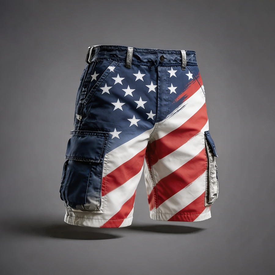 Men's Patriotic Brushstroke American Flag Print Cargo Shorts