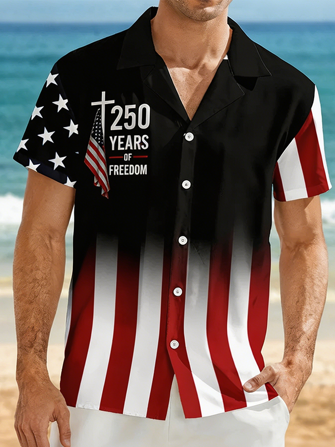 Men's 250 Years Of Freedom Christian Cross American Flag Shirt