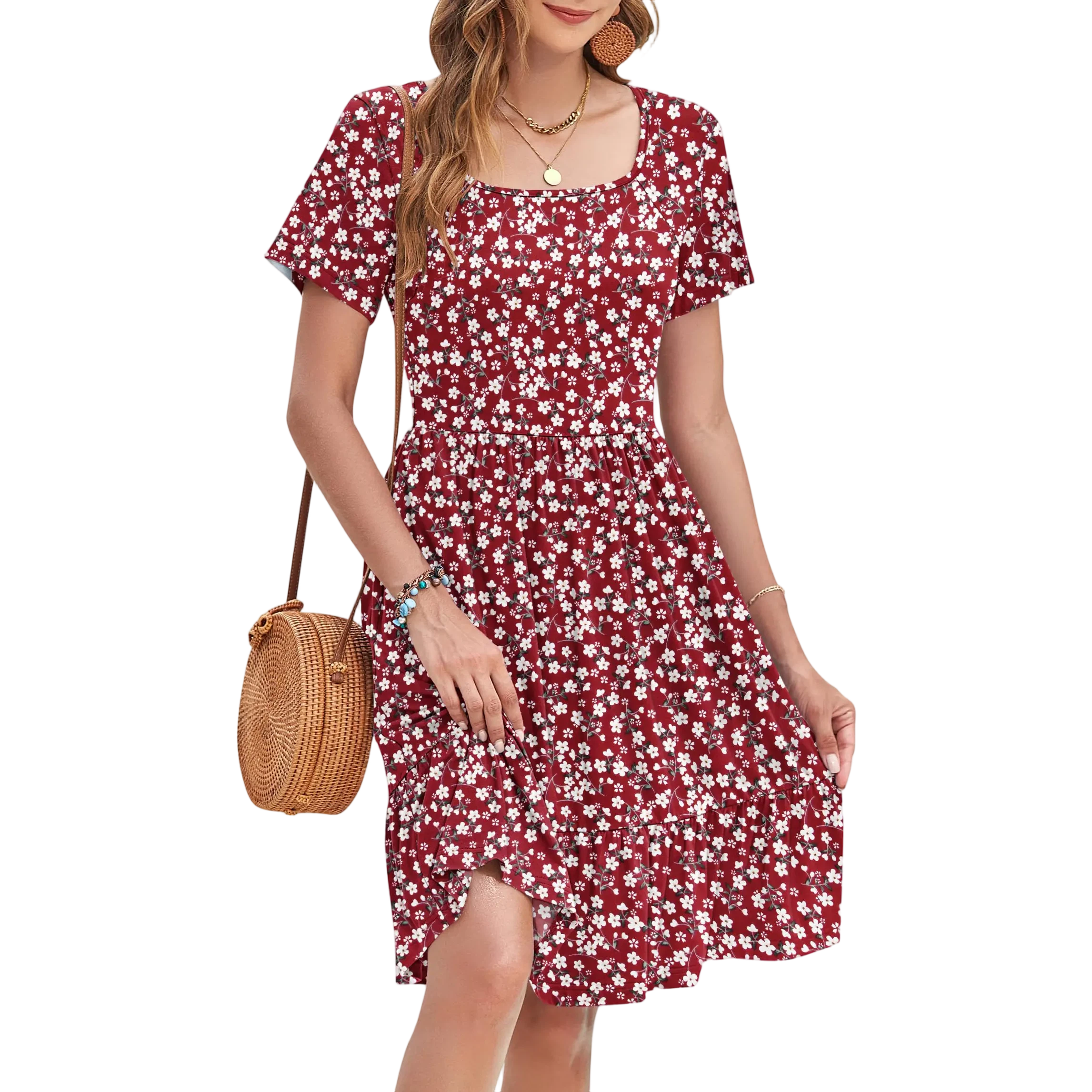 Women Square Neck Ditsy Floral Dress