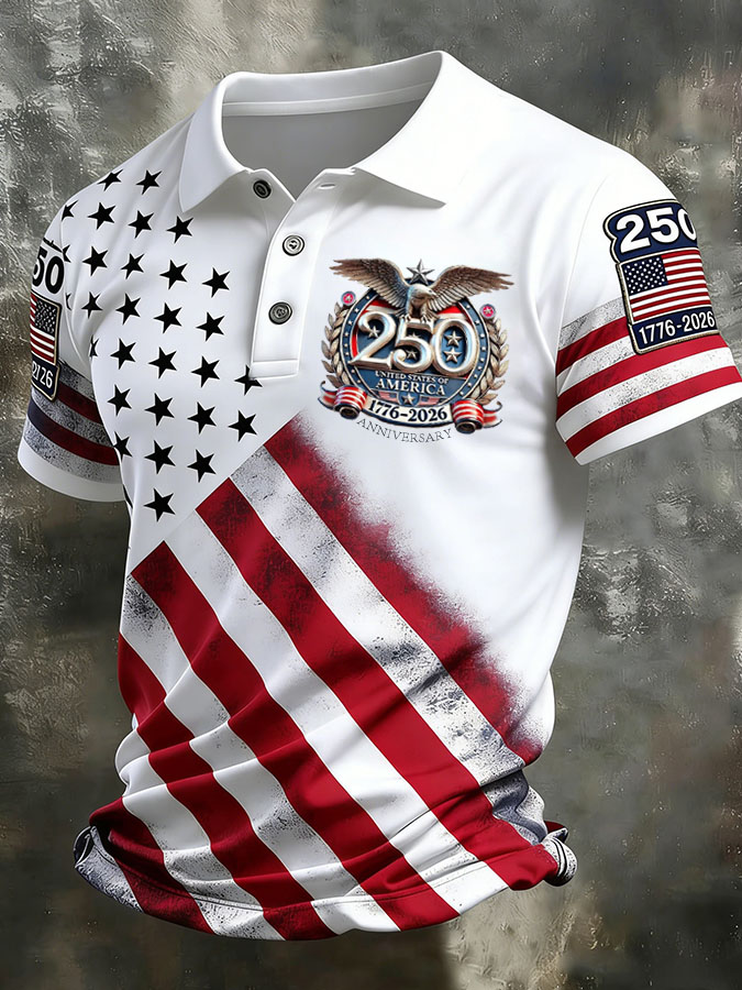 Men'S Independence Day 250Th Anniversary Printed Polo Shirt Short Sleeve
