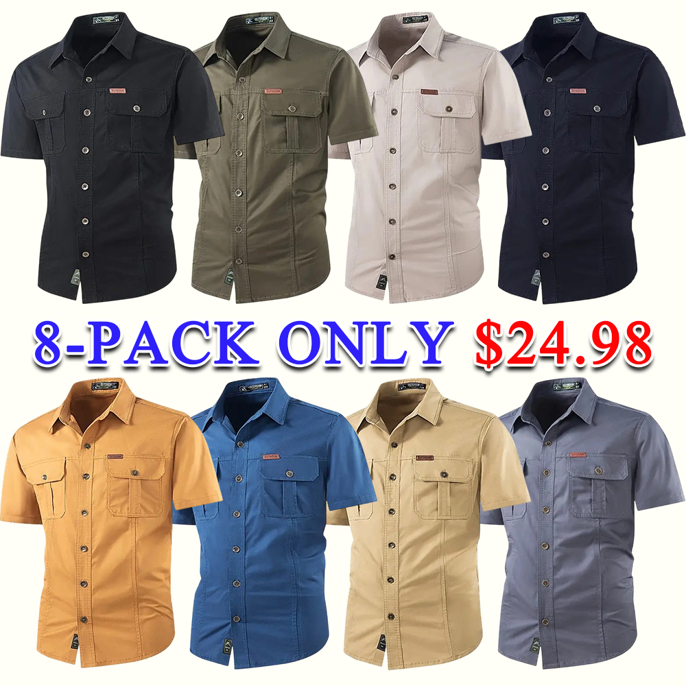 Men's Lightweight Multi-Pocket Short Sleeve Work Shirt Casual Outdoor Summer Utility Shirt