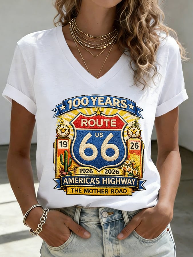 Women's Route 66 Centennial Mother Road Print Casual T-shirt