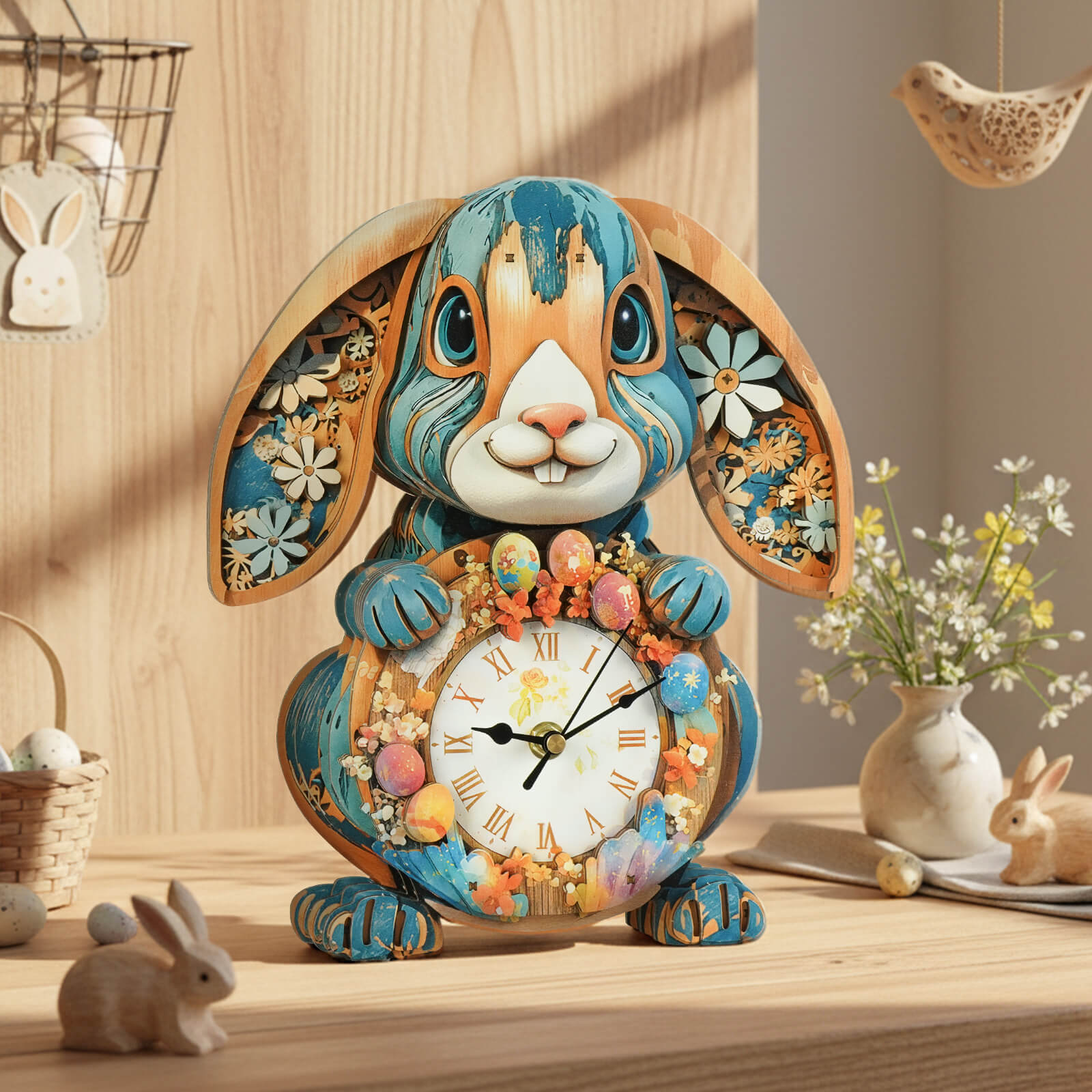 RabbitDIY Wooden Clock, 3D Puzzle Craft Kit
