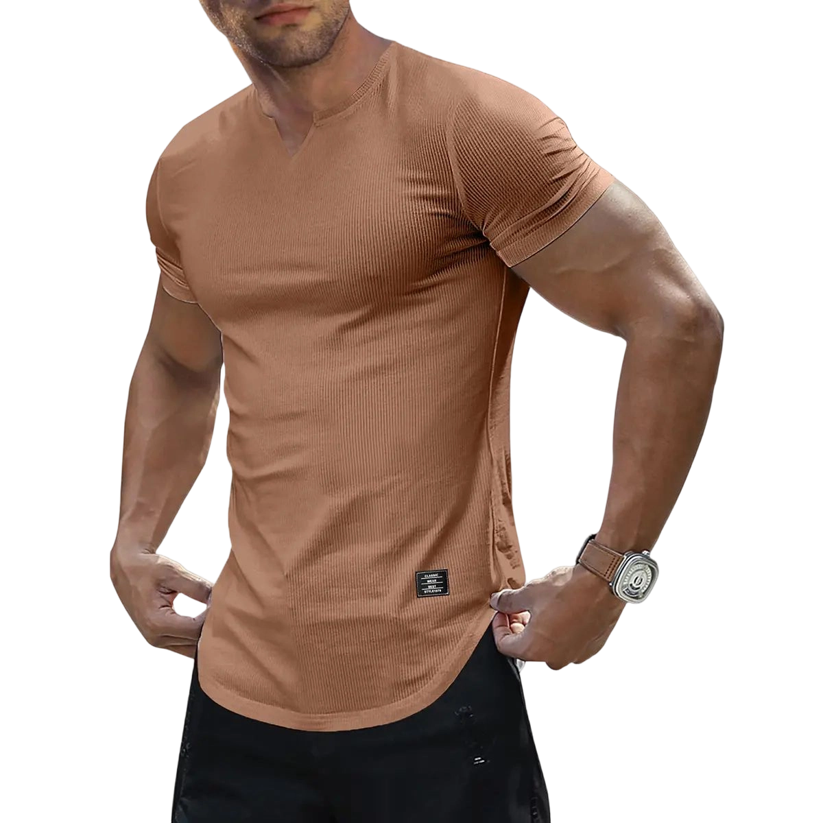 🔥Men's Plain Muscle Slim Fitted T Shirt Polyester V-Neck Longline Shirt