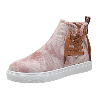 Lace-Up Round Toe Canvas Boots with Side Zip (multiple color options)