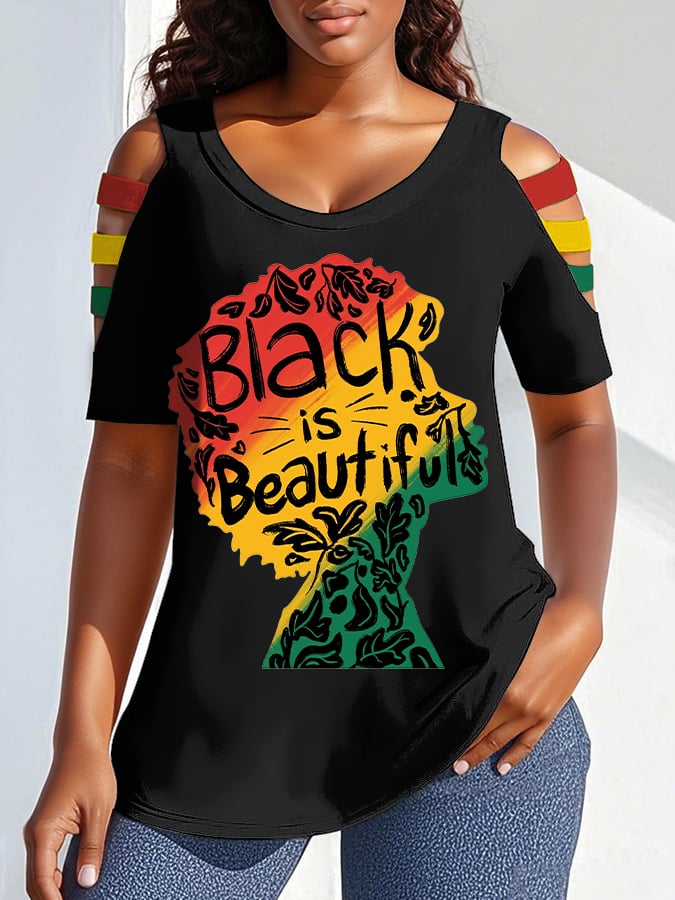 ✊🏾Black-Owned✊🏾Women's Juneteenth Black is Beautiful Print Short Sleeve T-Shirt