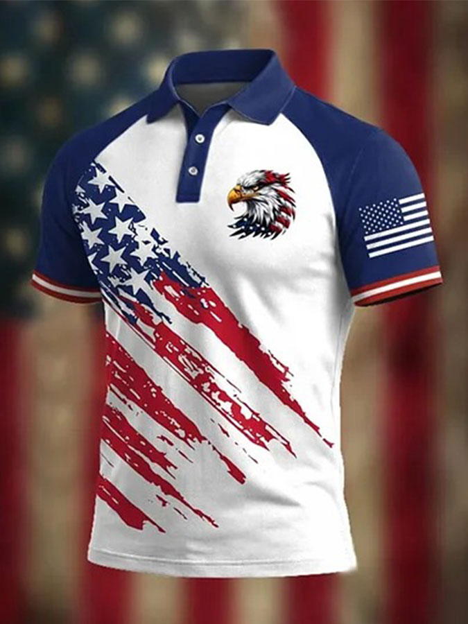 Men'S Retro 250Th Anniversary Celebration Shoulder Collar Polo Shirt
