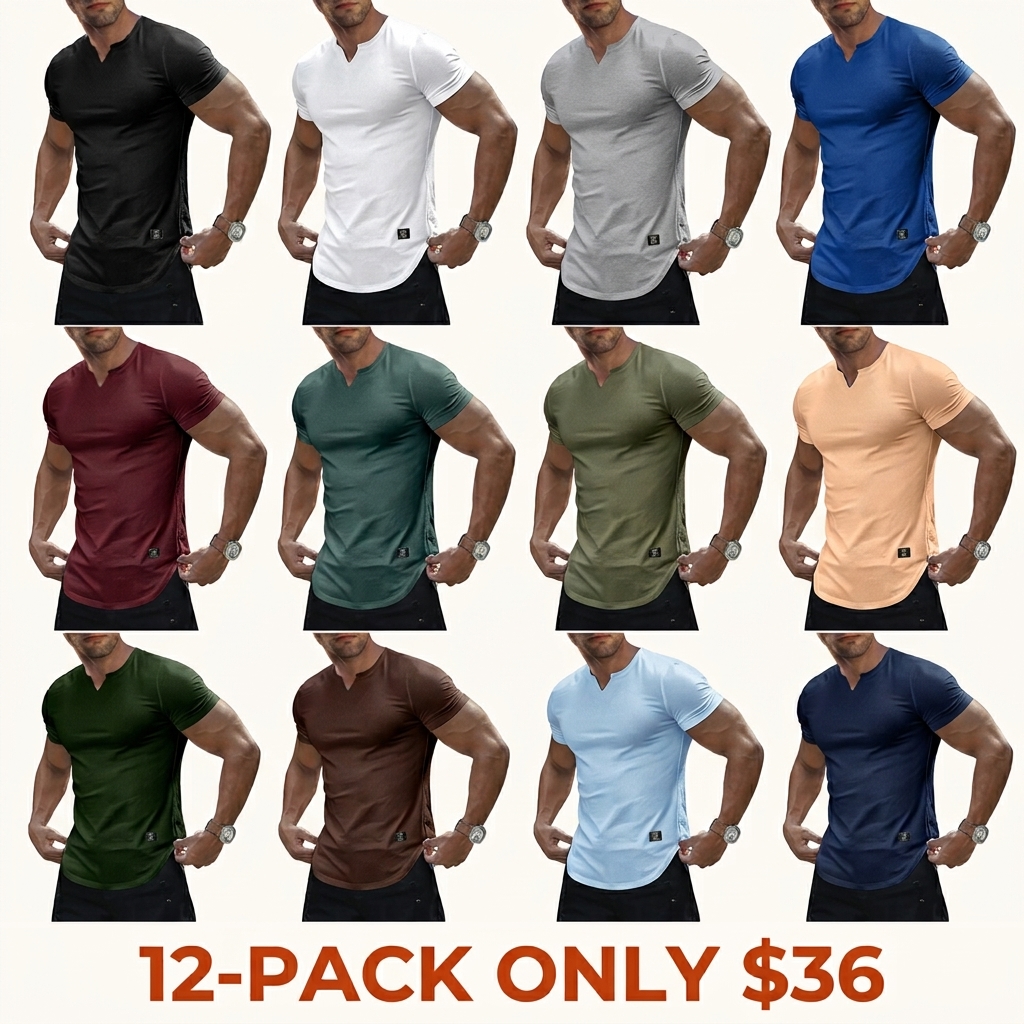 Men's Solid-Color Slim-Fit Long V-Neck T-Shirt