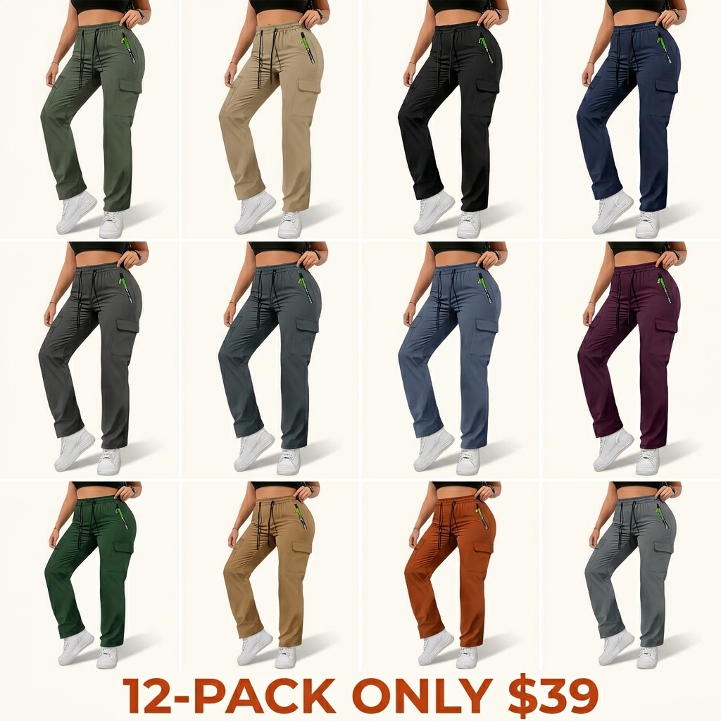 Women's Multi-Pocket Cargo Pants – Lightweight Straight-Leg Casual Trousers