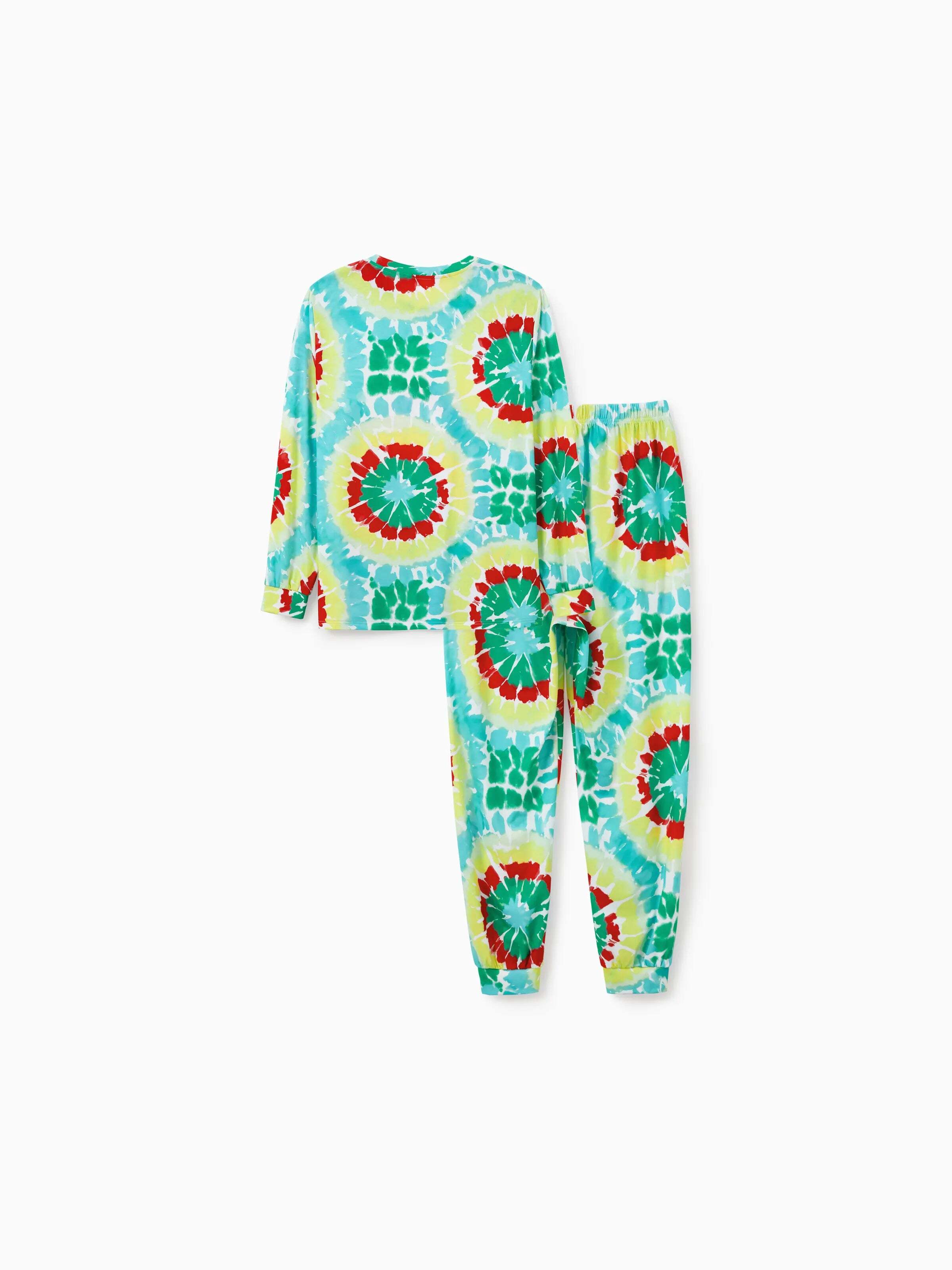 Christmas Matching Family Pajamas Set Colorful Christmas Tree Print PJS with Christmas Socks Multi-color