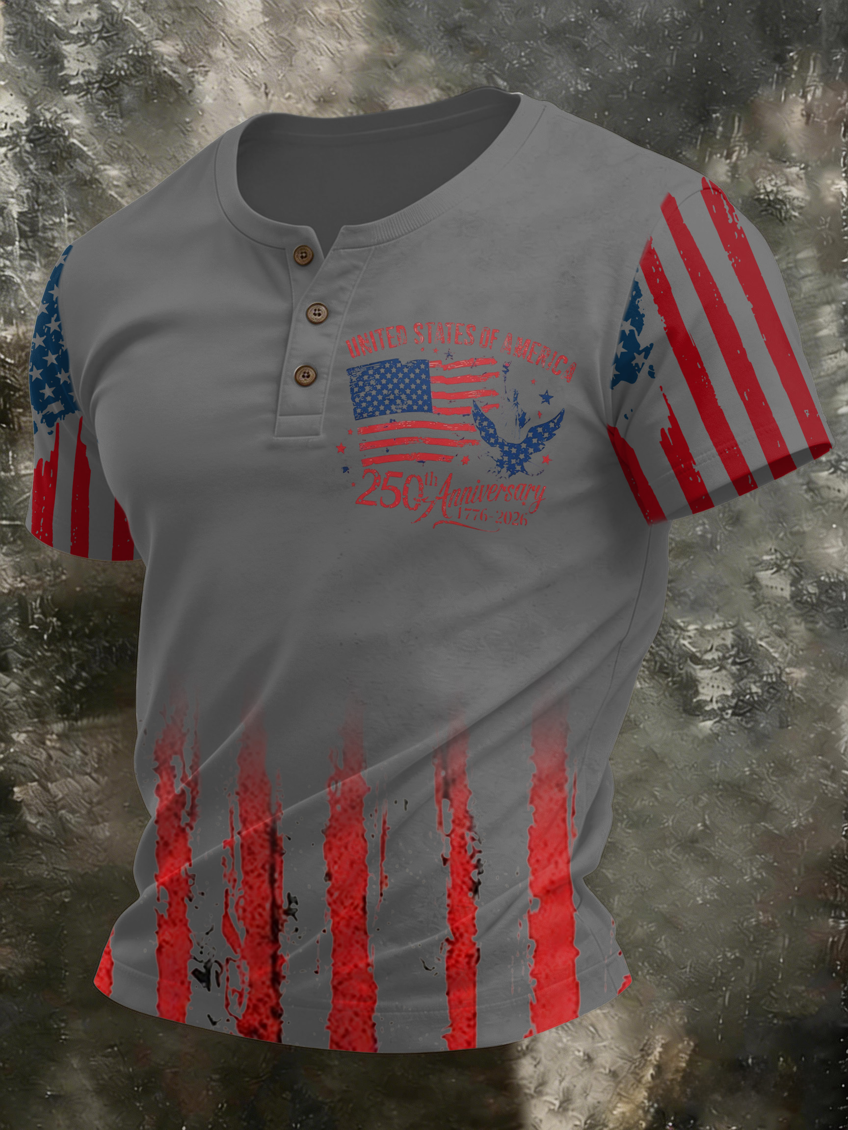 Men'S And Women'S 250Th Anniversary Celebration Henry Round Neck Button T-Shirt