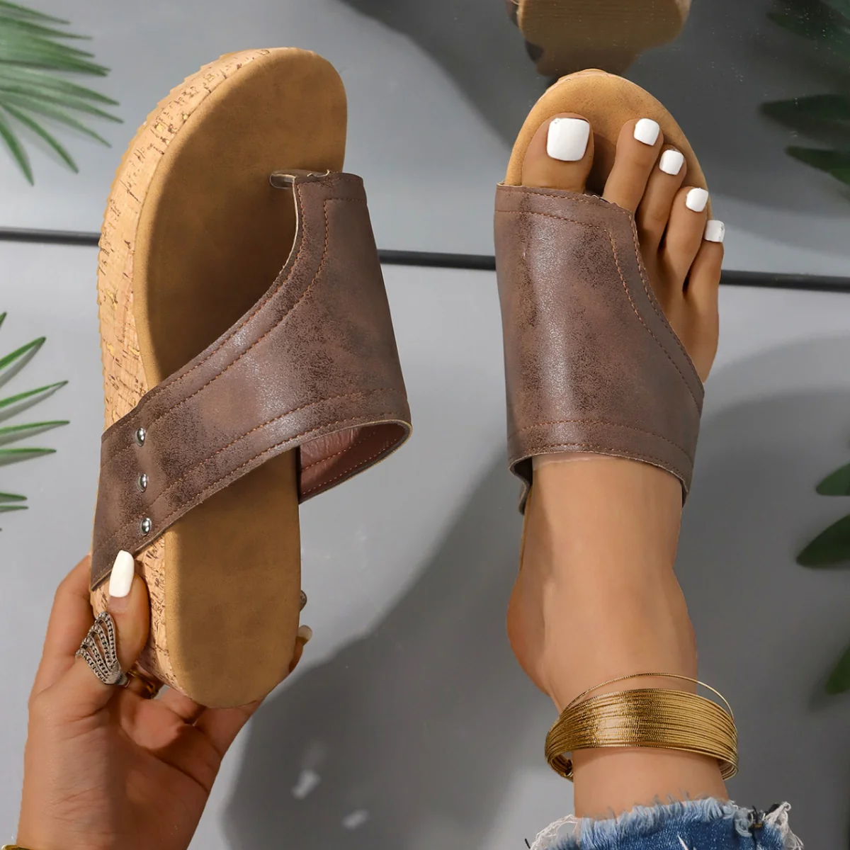 PU Leather Wedge Sandals (multiple color options)