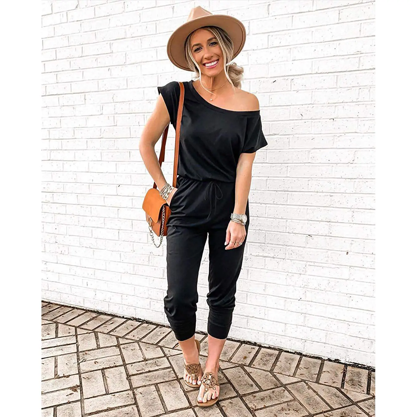 Women's Jumpsuit Plus Size S-5XL Off-Shoulder Elastic Waist Stretchy Loose Minimalist Comfy Clothes Casual Outdoor Lightweight Romper - Fabric - Womenswear Pants Style romper
