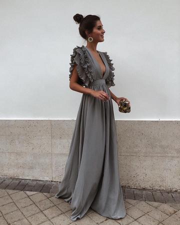 Solid Color Deep V Neck Backless Maxi Dress 2d13