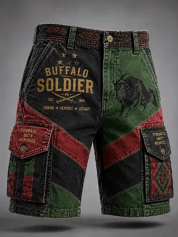 Men's Juneteenth Buffalo Soldier Art Print Shorts