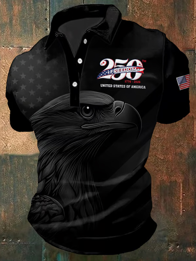Men'S Casual American Independence Day Printed Celebration Short Sleeved Polo Shirt