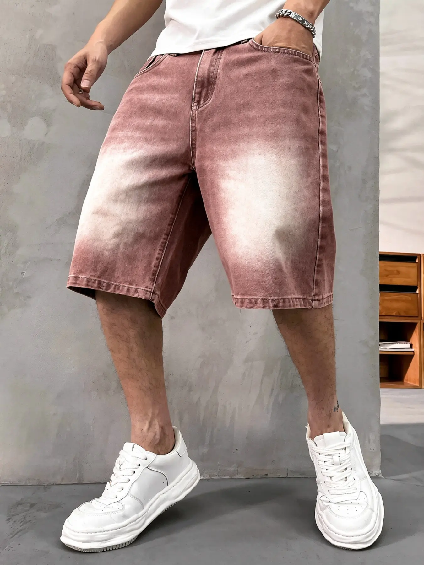 Men's washed retro color denim shorts