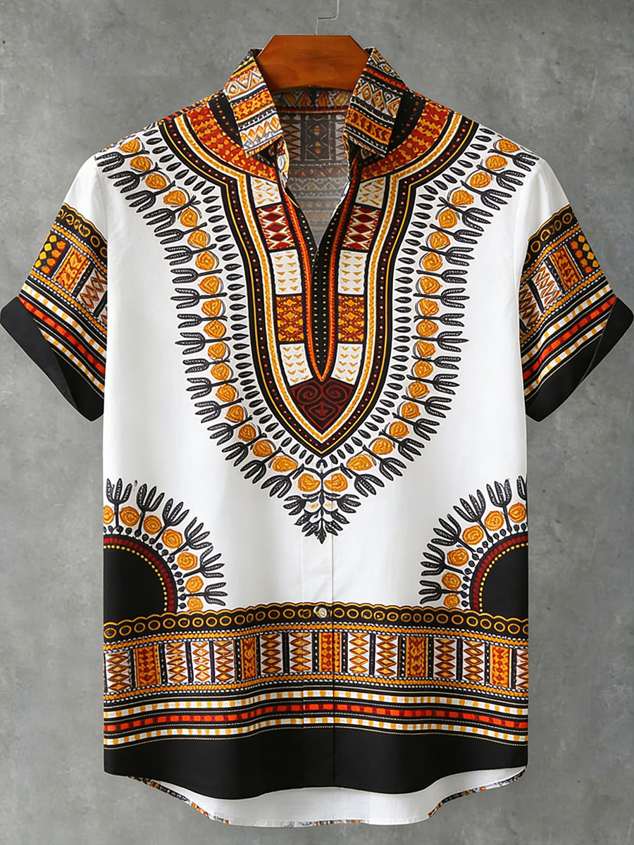 Vintage African Style Pattern Short-Sleeve Shirt