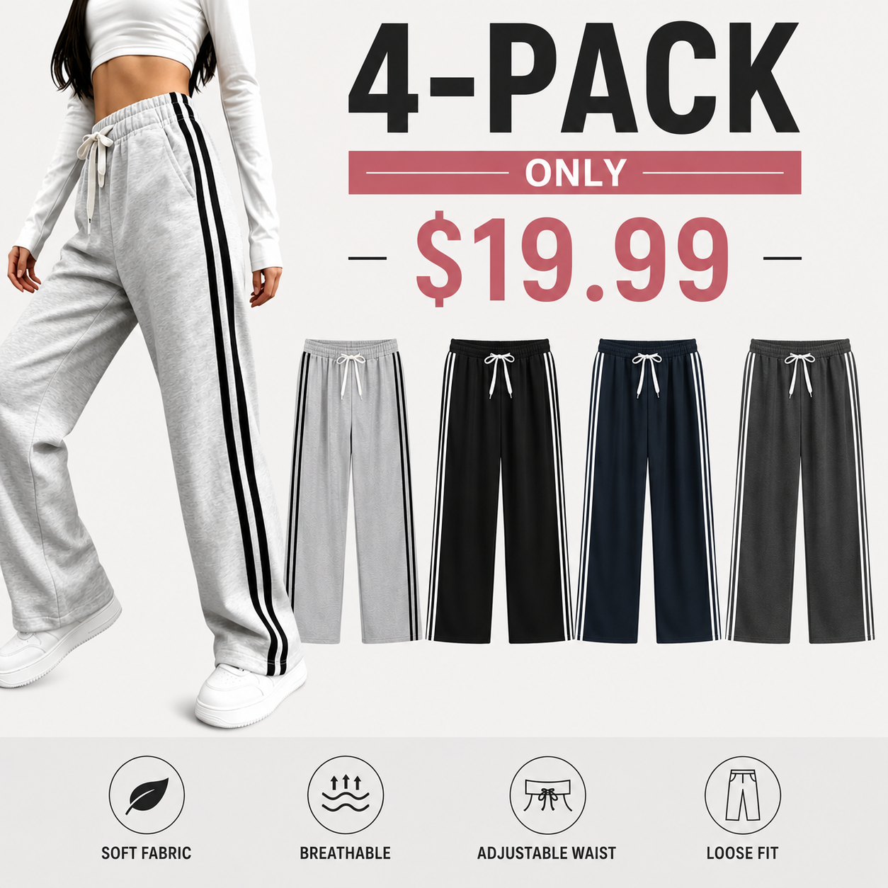 Women's Loose-Fit Straight-Leg Drawstring Casual Pants (Spring/Summer)