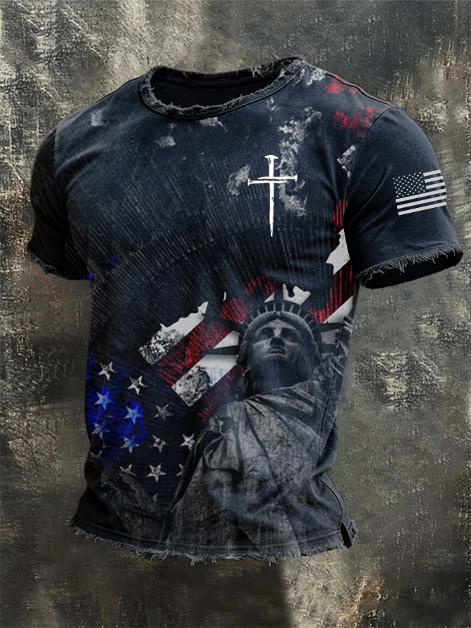 Men's American Flag Printed Casual T-shirt