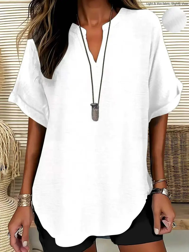 Women's Casual Solid Color Short Sleeve Blouse