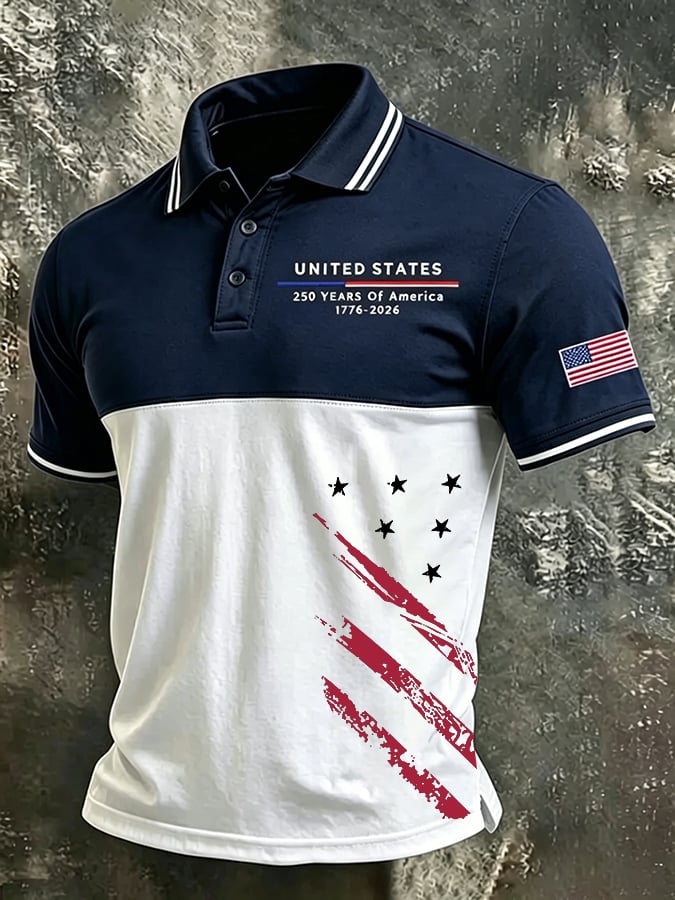 Men's American Flag 250Th Anniversary Print Polo Shirt