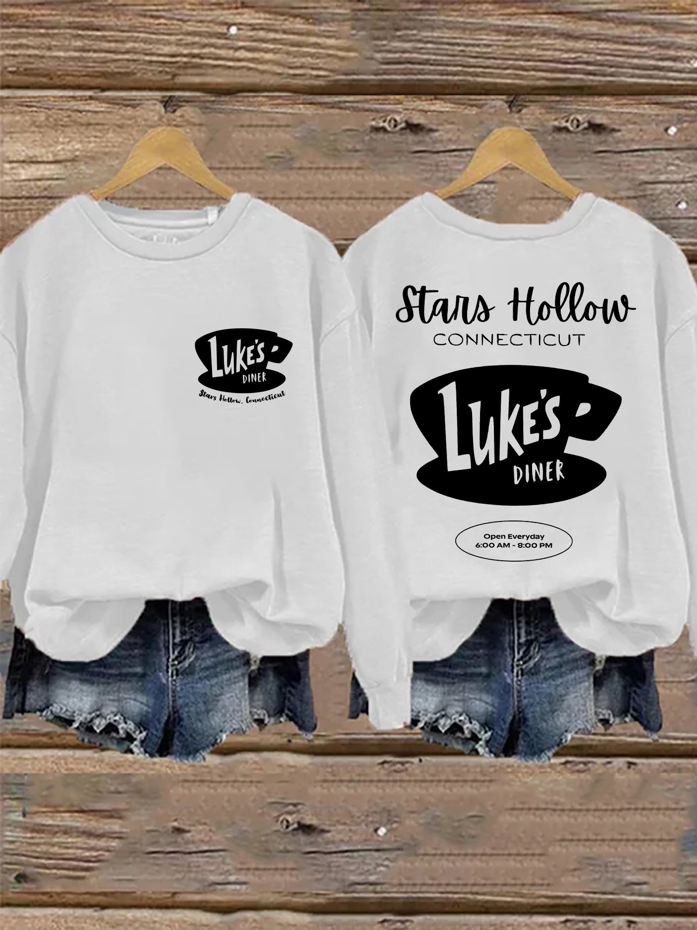 🔥HOT SALE🔥Retro Fall Luke’s Diner Stars Hollow, Connecticut Stars Hollow Connecticut Luke’s Diner Open Everyday 6:00 Am – 8:00 Pm Print Sweatshirt