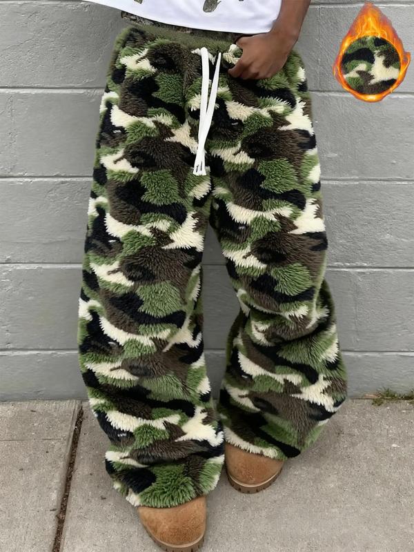 Unisex Leopard Print Fleece Pants, Soft Rabbit Fur Fabric, Fall Winter Warm Comfort, Street Hip Hop Style, Daily & Outdoor Wear