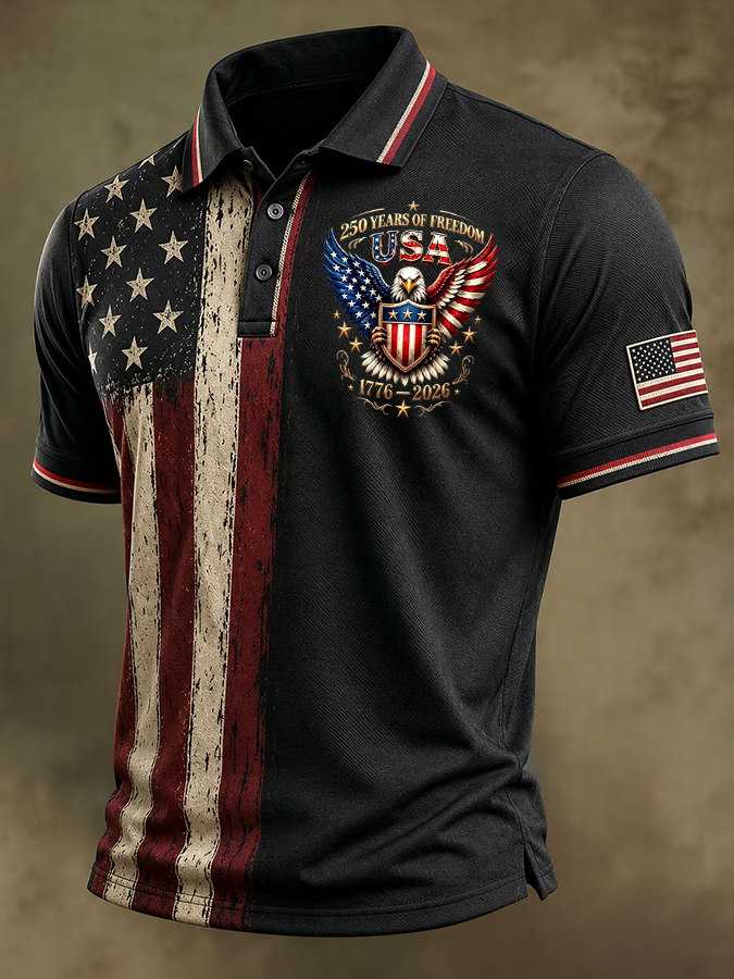 Men'S Casual Flag Printed Casual Lapel Shirt