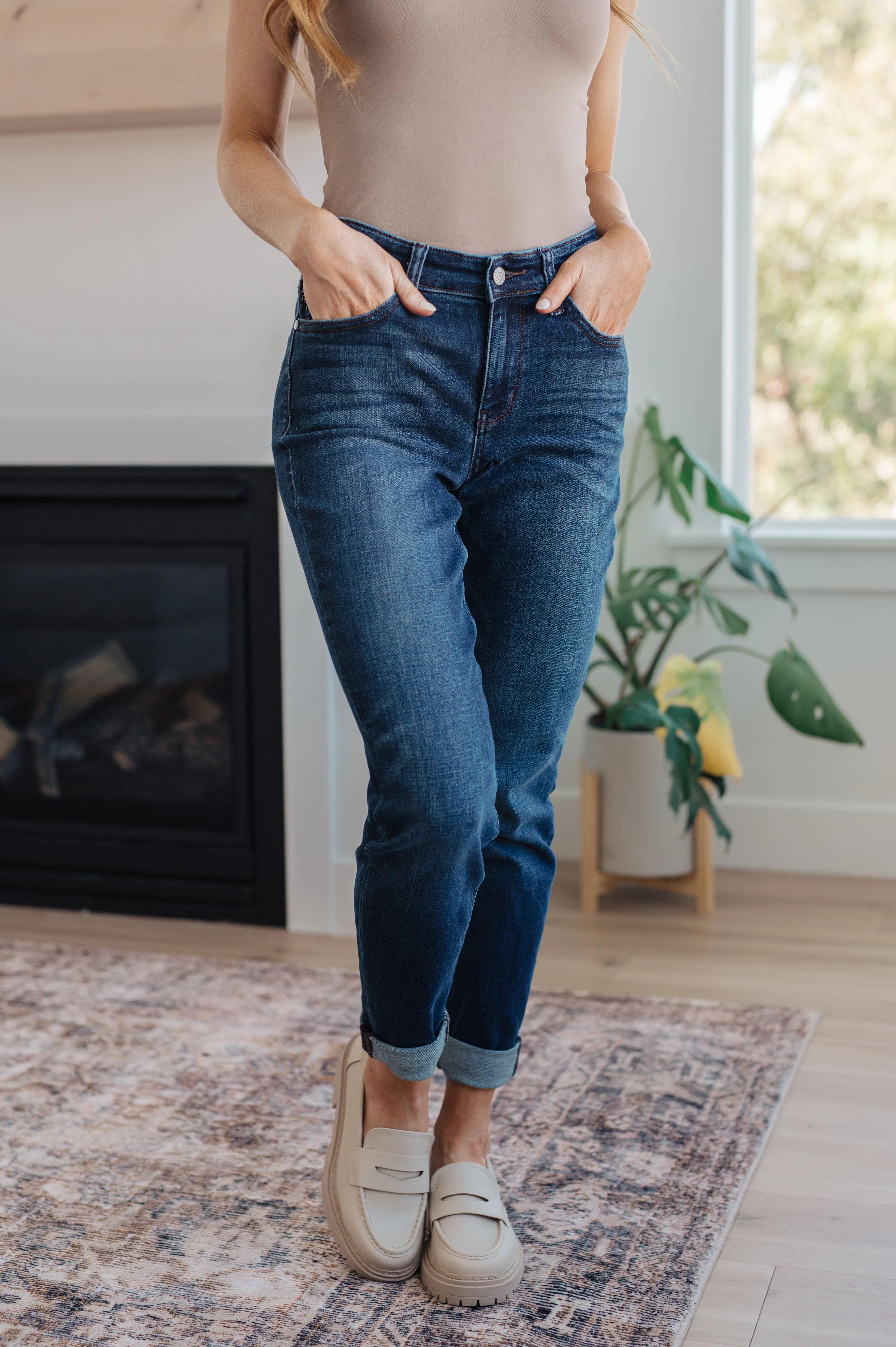 Mid Rise Cuffed Slim Fit Jeans