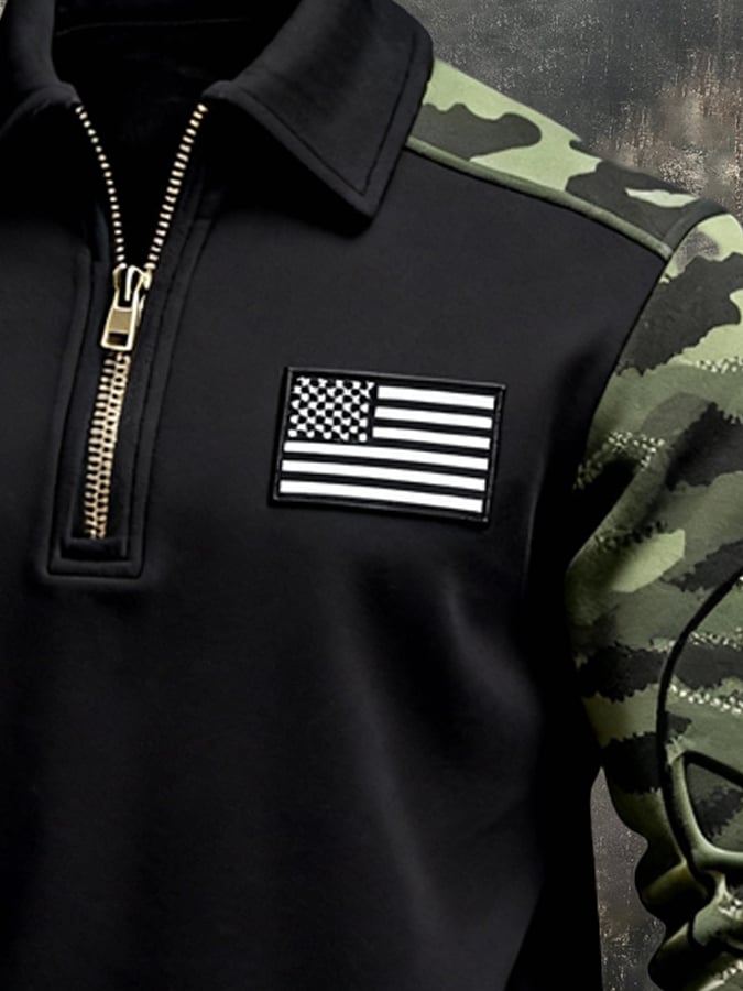 Men's Vintage Color-Block Zip-Up Sweatshirt